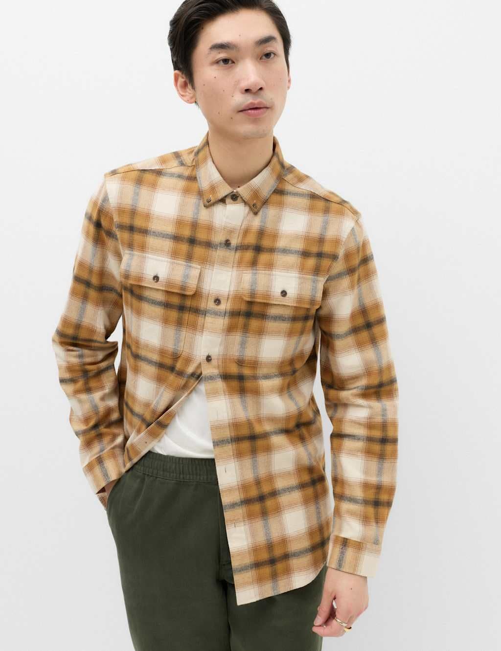 Marks & Spencer M&S Pure Cotton Flannel Shirt Yellow Mix