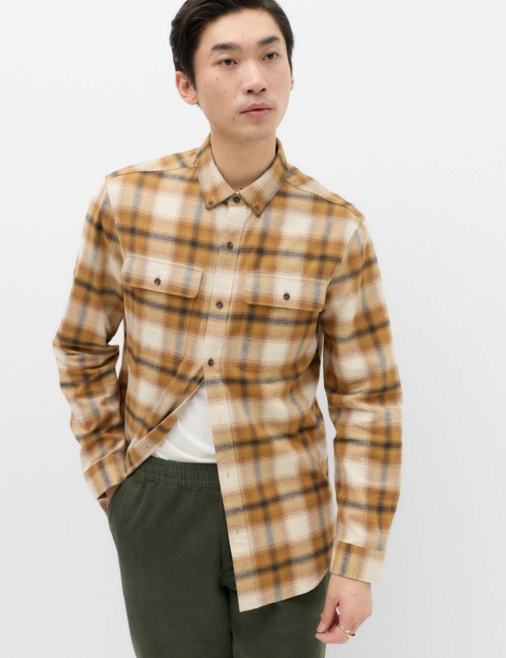 Marks & Spencer M&S Pure Cotton Flannel Shirt Yellow Mix - 1