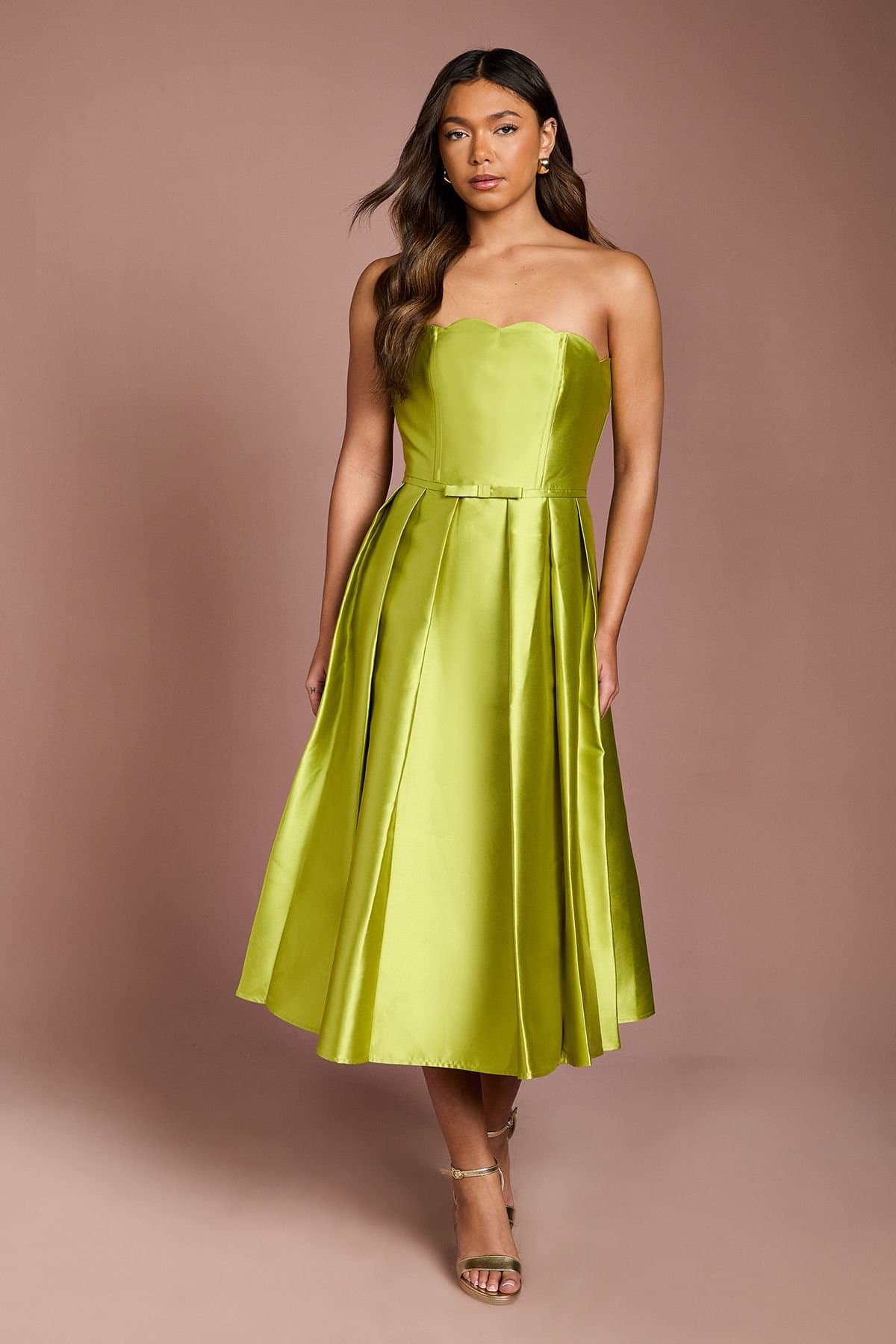 Coast Coast Women's Scalloped Strapless Midi Dress in Chartreuse