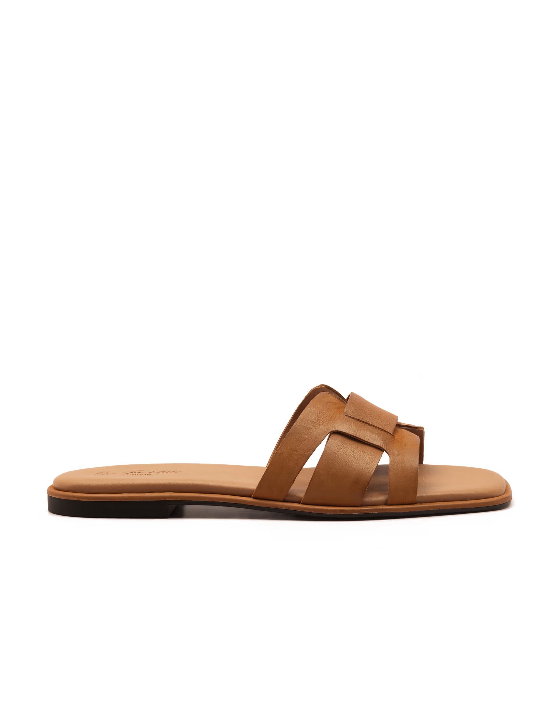 ASOS Off The Hook Heath leather slip on flat sandals in tan - 1