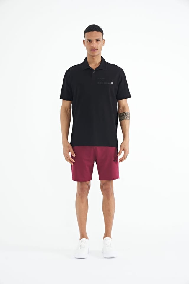 Tommy Life Tommy Life Men's Cotton Polo T-Shirt With Text Print in Black - 2