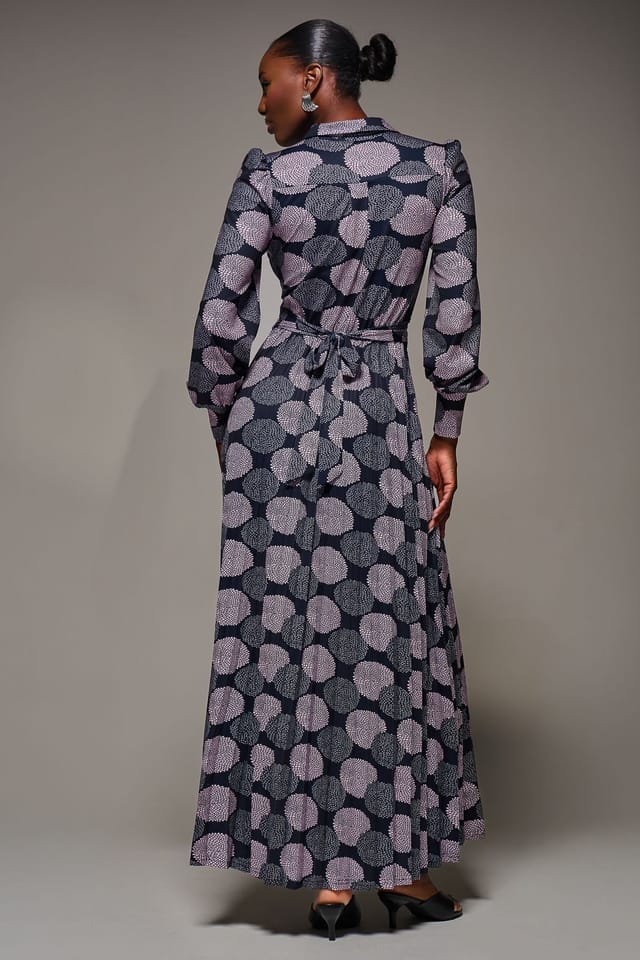 Jolie Moi Jolie Moi Women's Long Sleeve Pleated Jersey Maxi Dress in Dark Navy - 2
