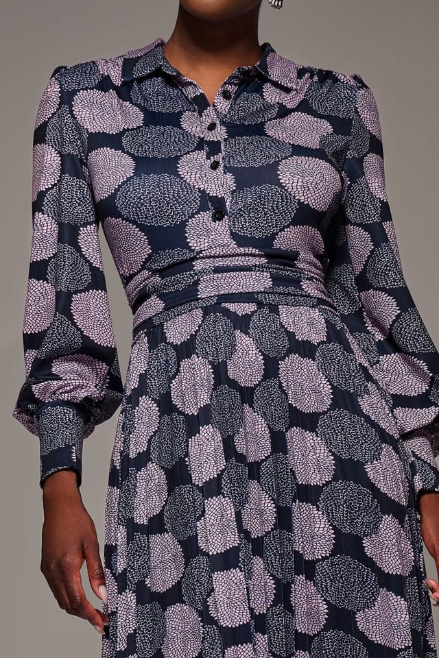 Jolie Moi Jolie Moi Women's Long Sleeve Pleated Jersey Maxi Dress in Dark Navy - 3