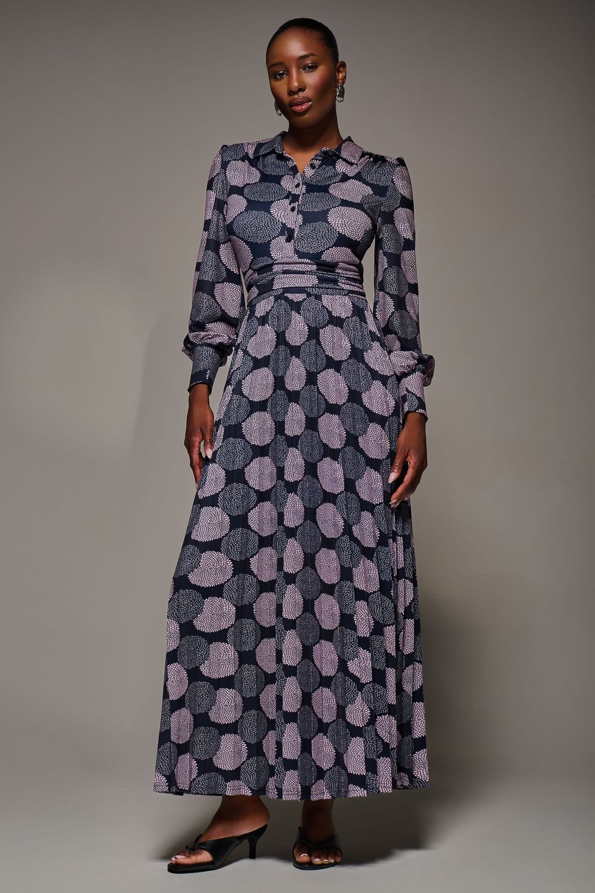 Jolie Moi Jolie Moi Women's Long Sleeve Pleated Jersey Maxi Dress in Dark Navy - 4