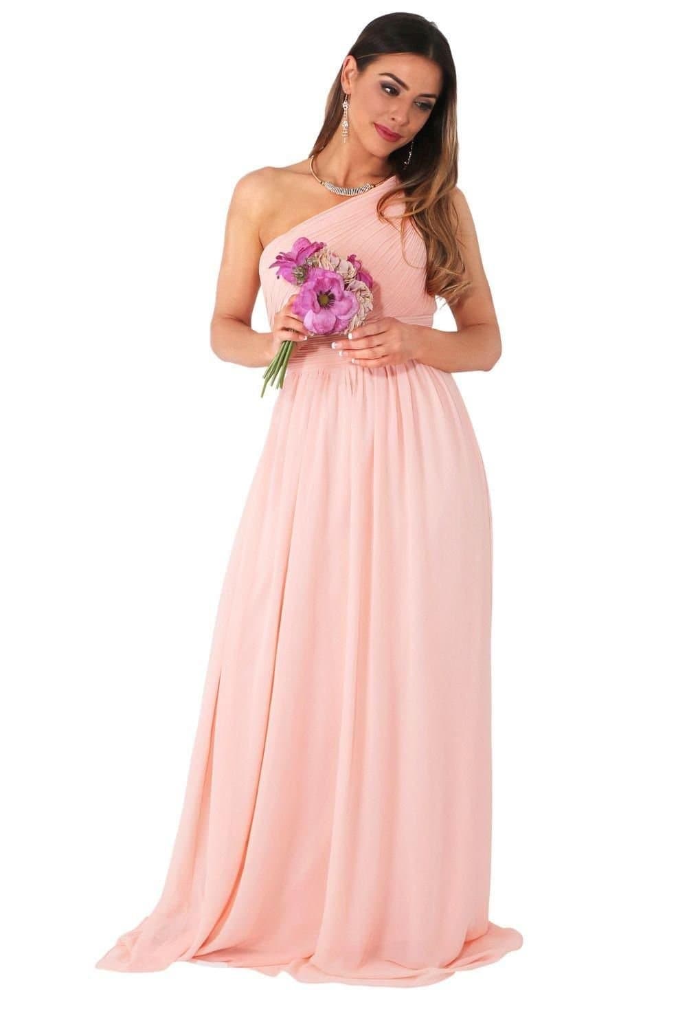 KRISP KRISP Women's One Shoulder Evening Maxi Dress in Pink
