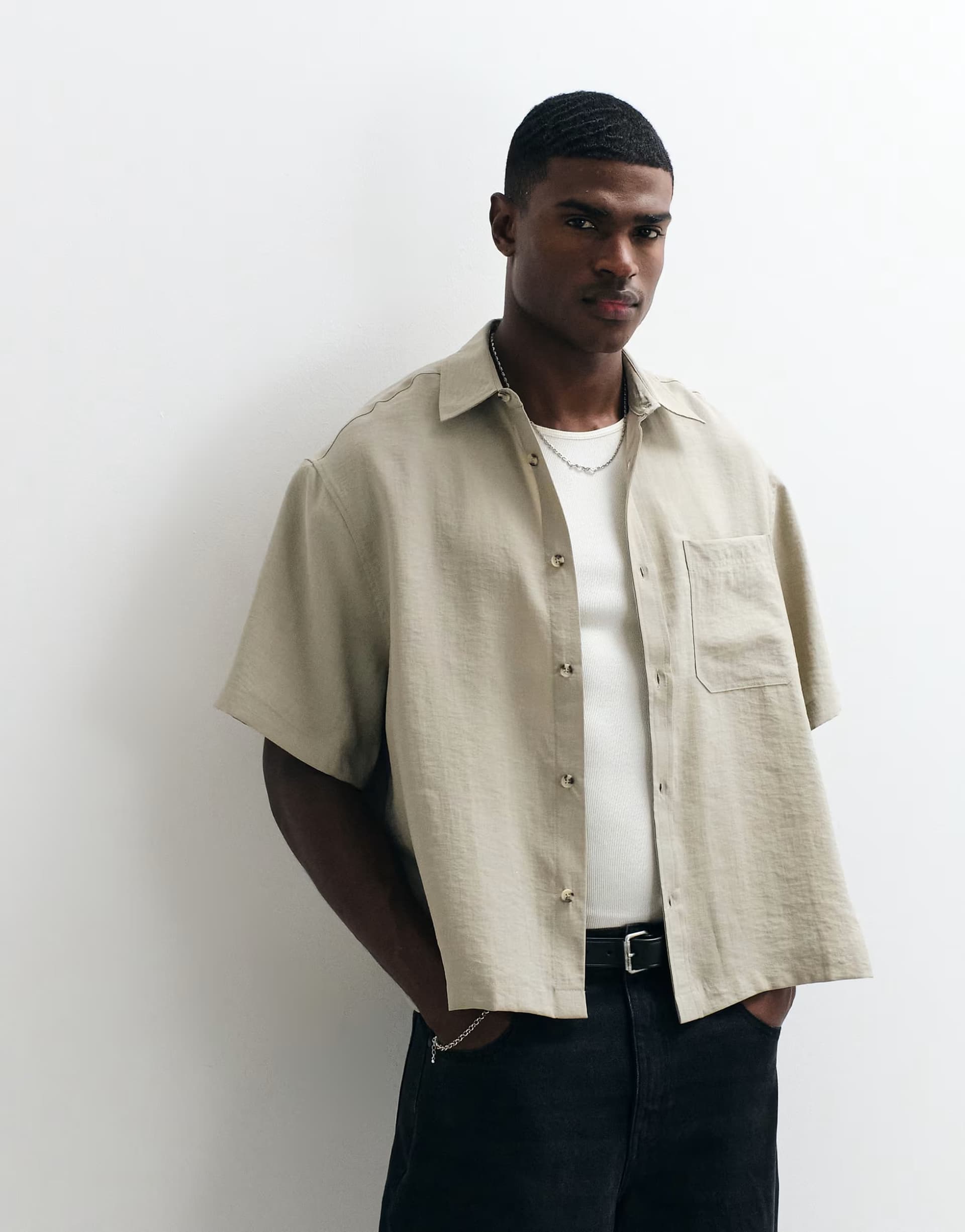 ASOS ASOS DESIGN boxy oversized drapey shirt in beige