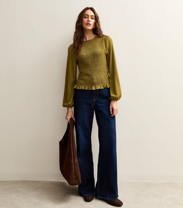 New Look Women's Khaki Shirred Long Sleeve Top New Look - 2