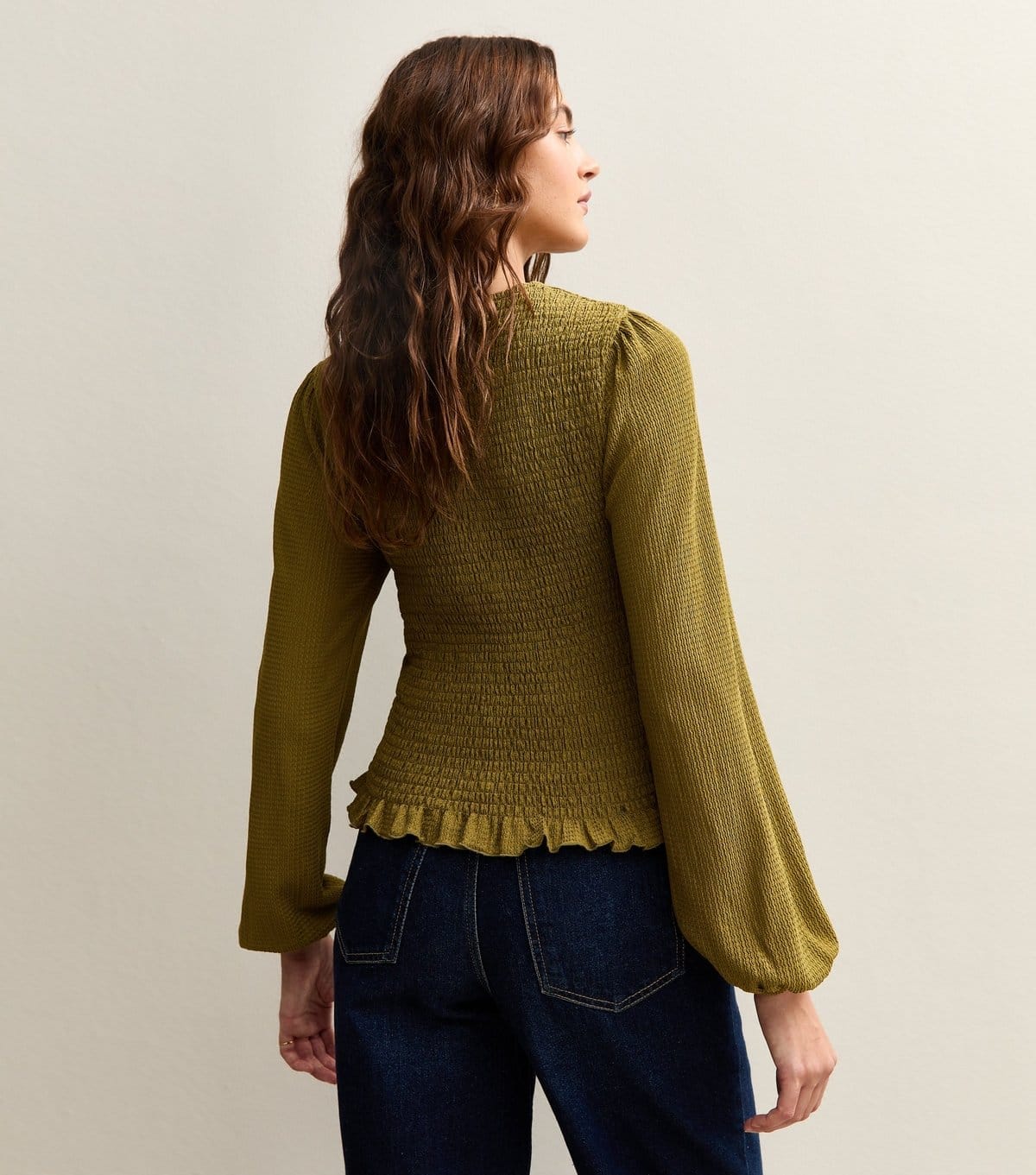 New Look Women's Khaki Shirred Long Sleeve Top New Look - 4