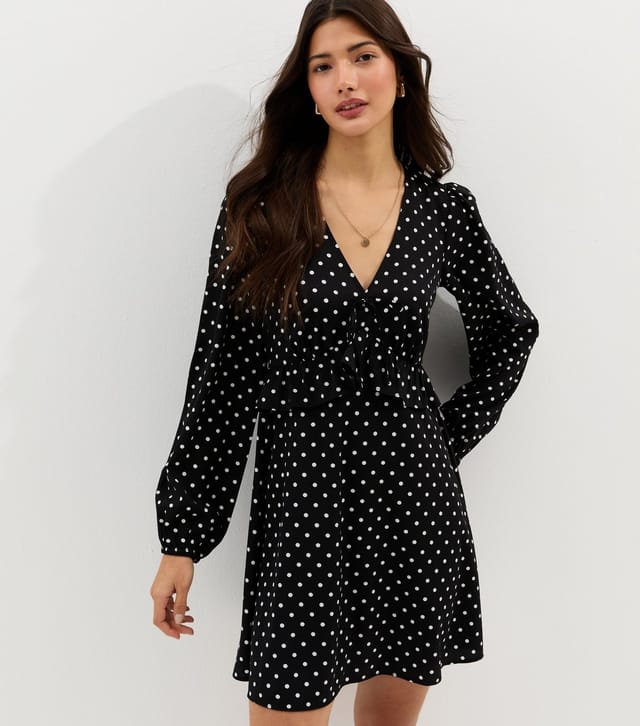 New Look Women's Black Polka Dot Frilly Trim Mini Dress New Look - 2