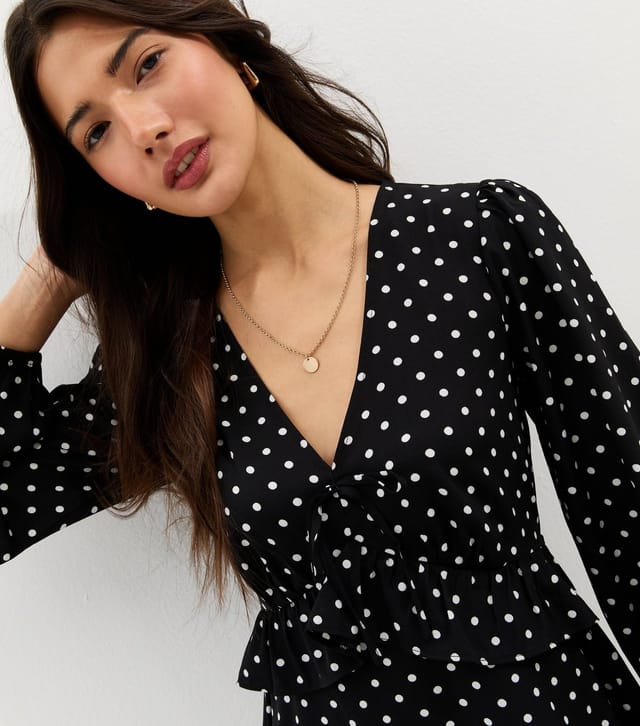 New Look Women's Black Polka Dot Frilly Trim Mini Dress New Look - 3