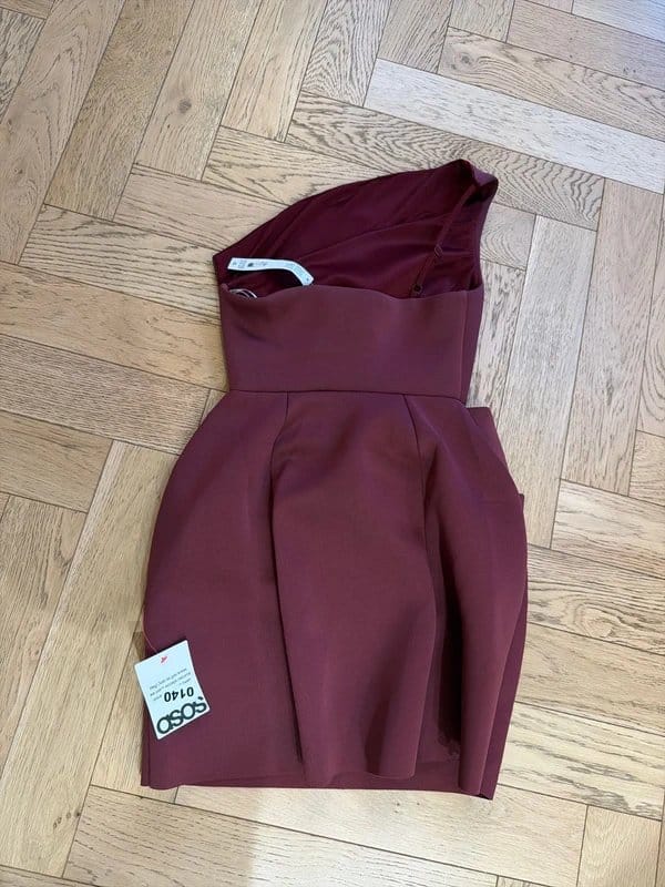 ASOS Burgundy Wine Ruched One-Shoulder Dress
