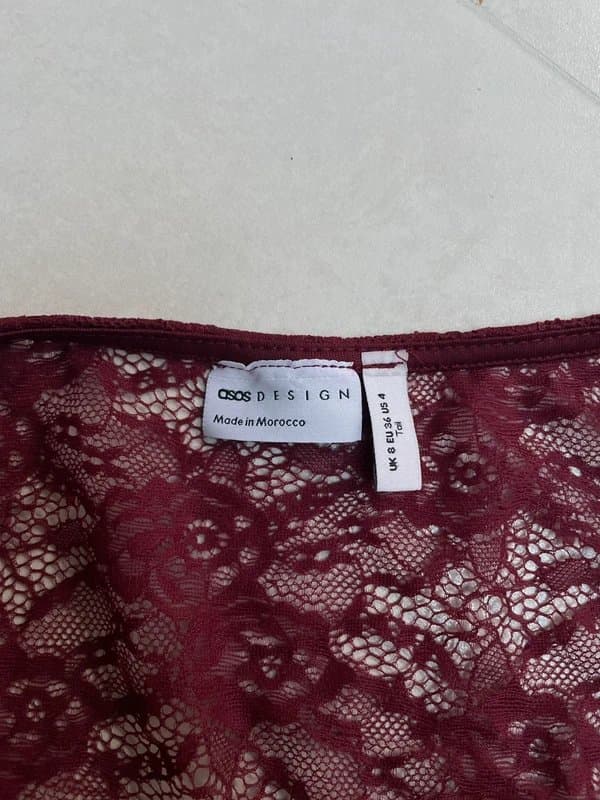 ASOS Burgundy Lace Long Sleeve Bodysuit