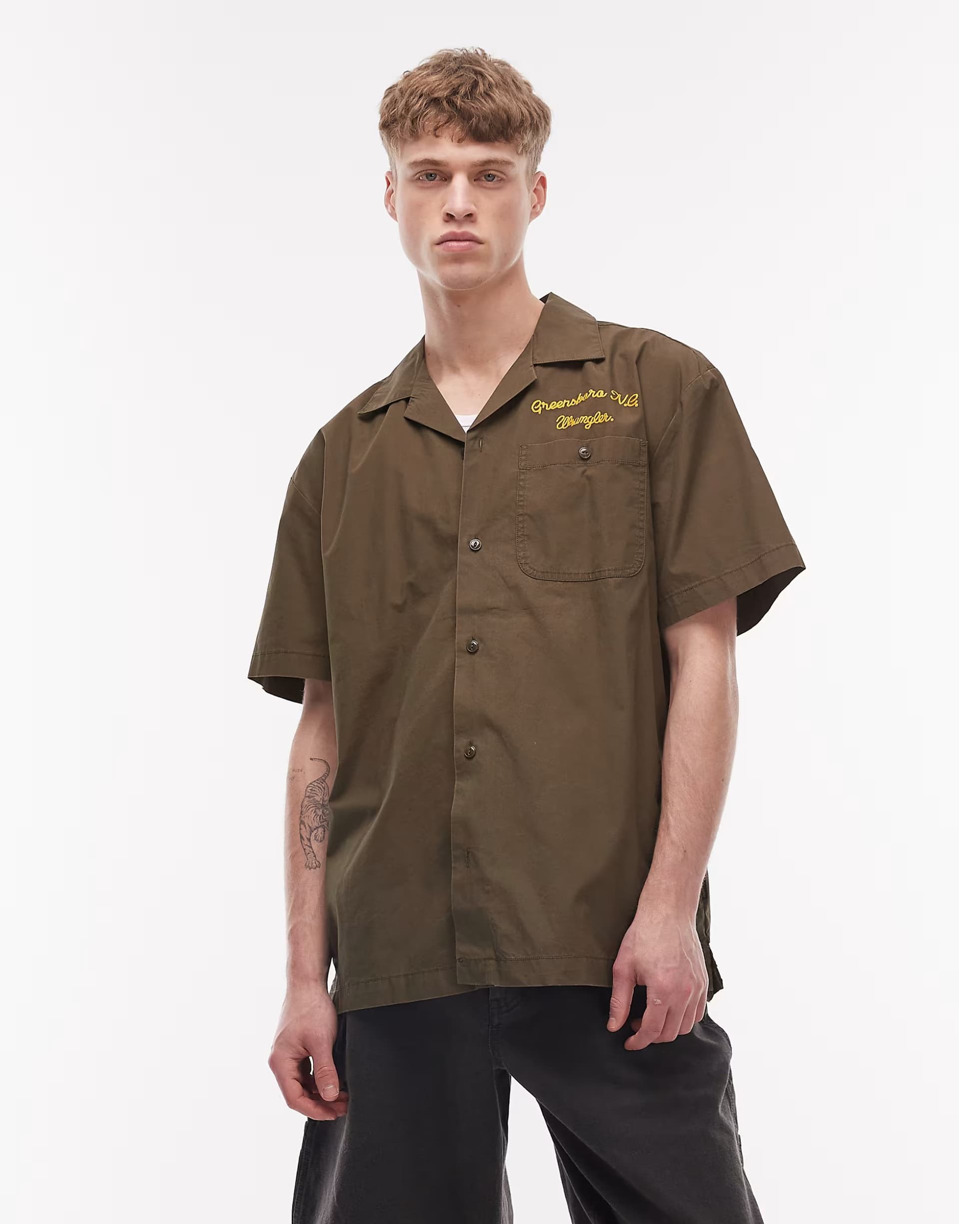 ASOS Wrangler short sleeve utility shirt in khaki