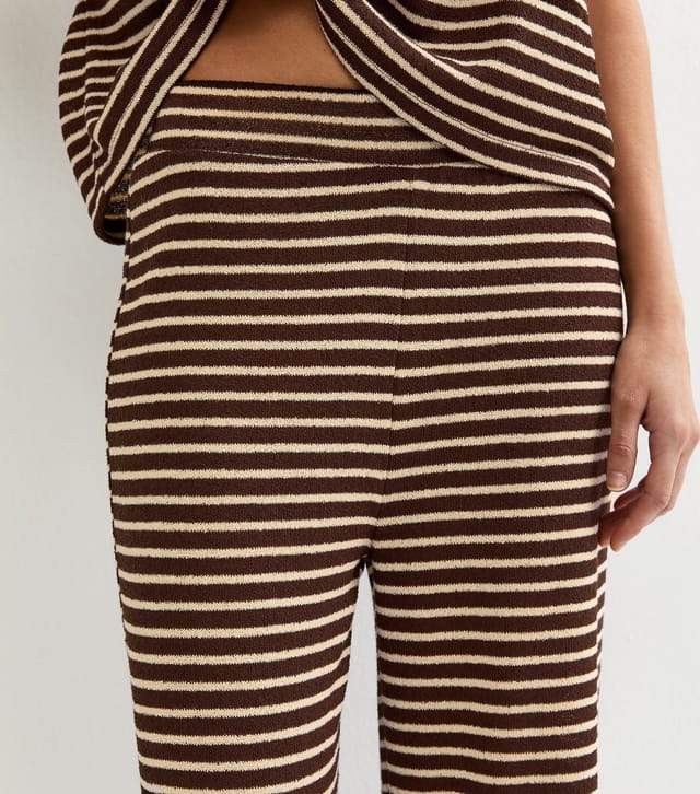 New Look Women's Brown Textured Striped Wide Leg Trousers New Look - 3