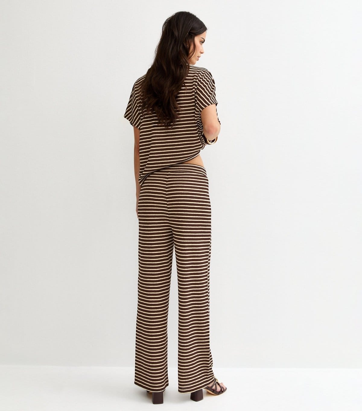 New Look Women's Brown Textured Striped Wide Leg Trousers New Look - 4