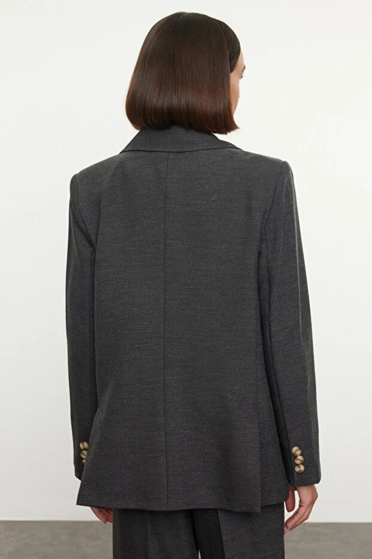 WOVCOR WOVCOR Women's Lined Woven Blazer Jacket in Dark Grey - 3