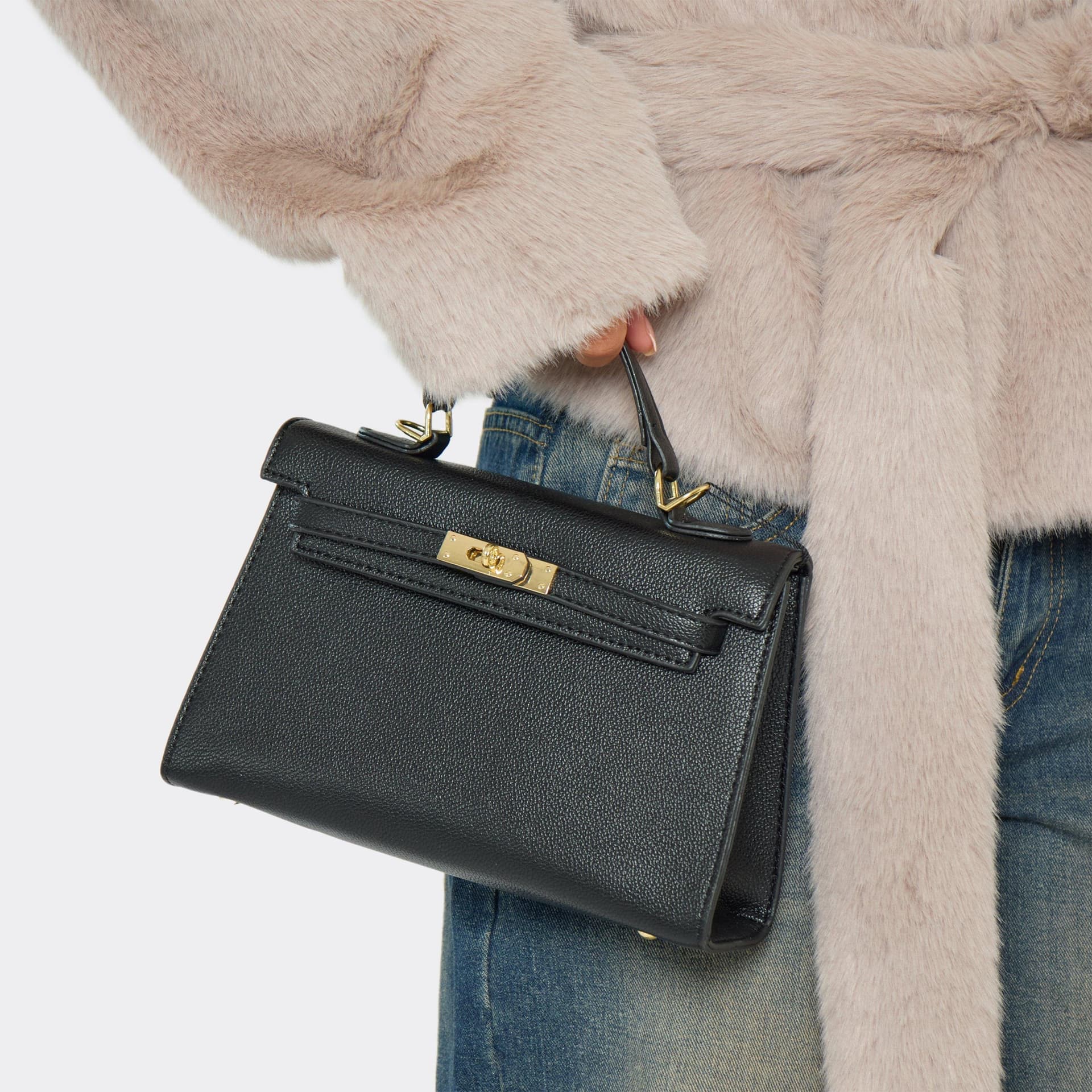 EGO EGO Black Faux Leather Lock Detail Tote Bag