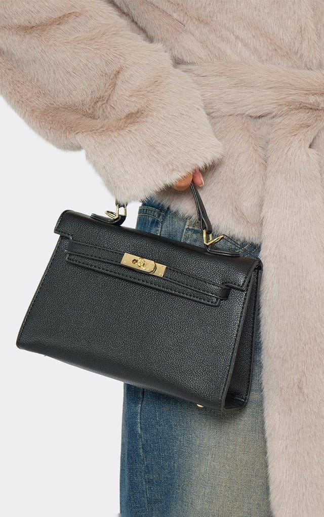 EGO Chase Lock Detail Tote Bag In Black Faux Leather, Women's Size UK 0 - 2