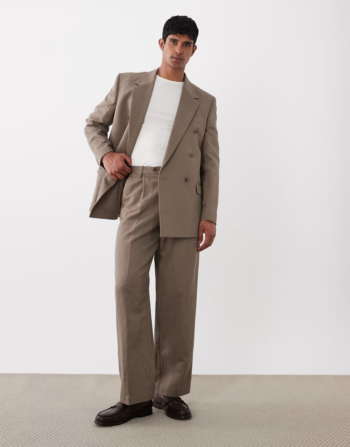 ASOS ASOS DESIGN oversized tapered linen rich suit trousers in dark brown - 1
