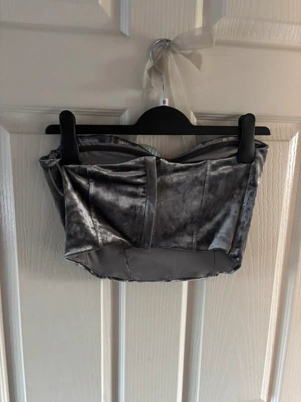 Bershka Grey crush velvet corset top
