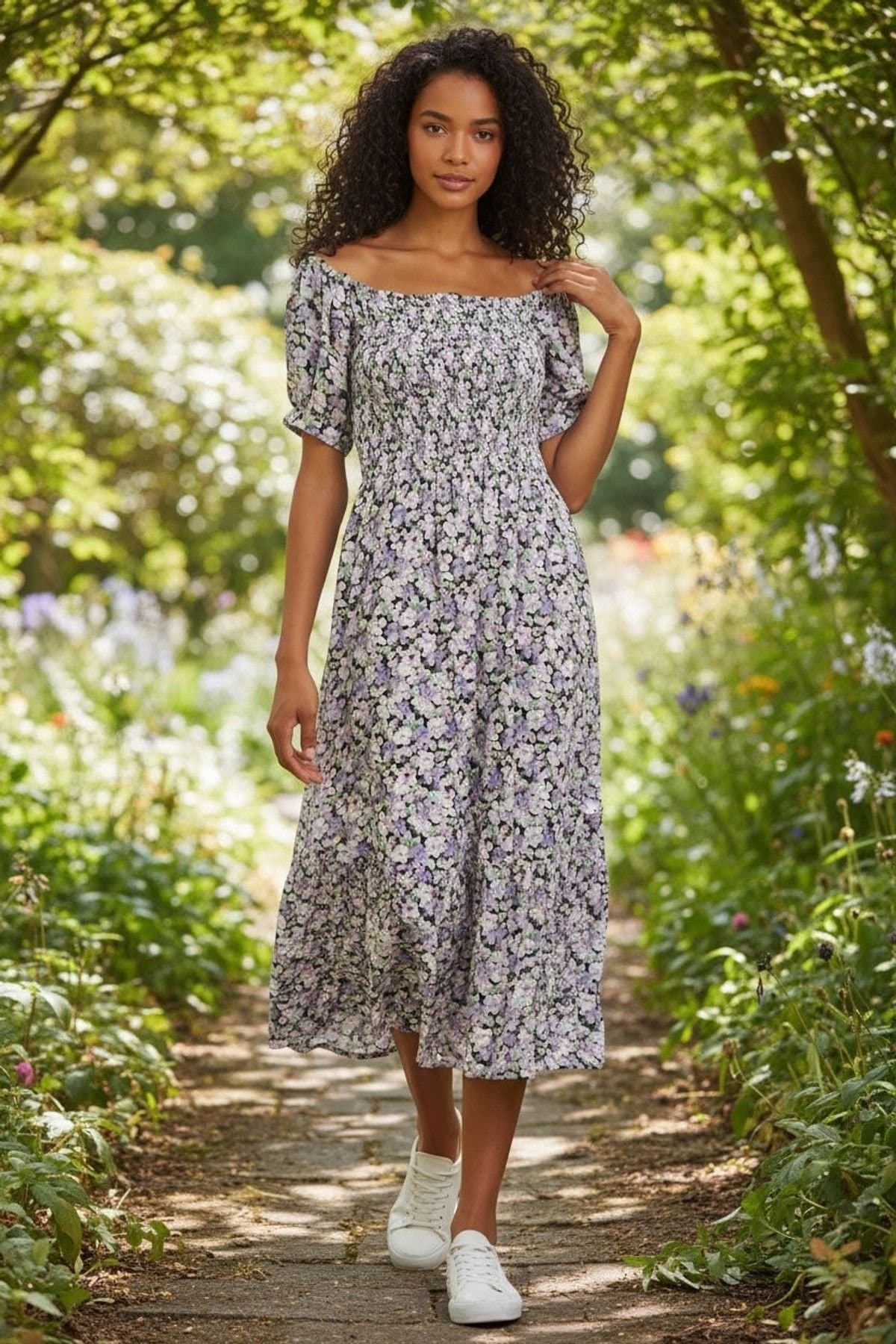 Louche Louche Women's Babette Liseron Shirred Bodice Midi Dress in Purple