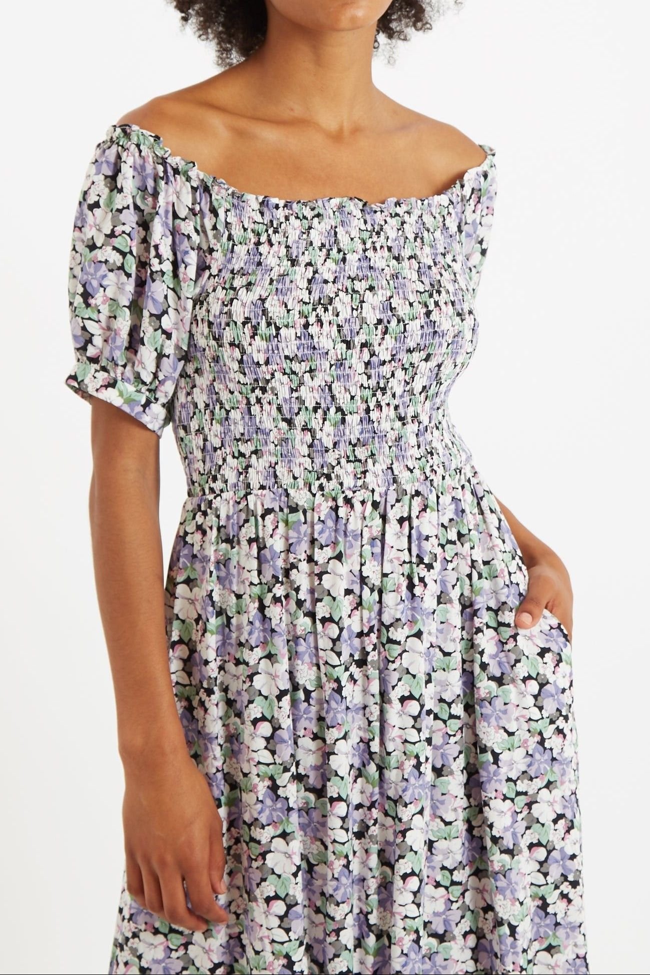 Louche Louche Women's Babette Liseron Shirred Bodice Midi Dress in Purple - 3