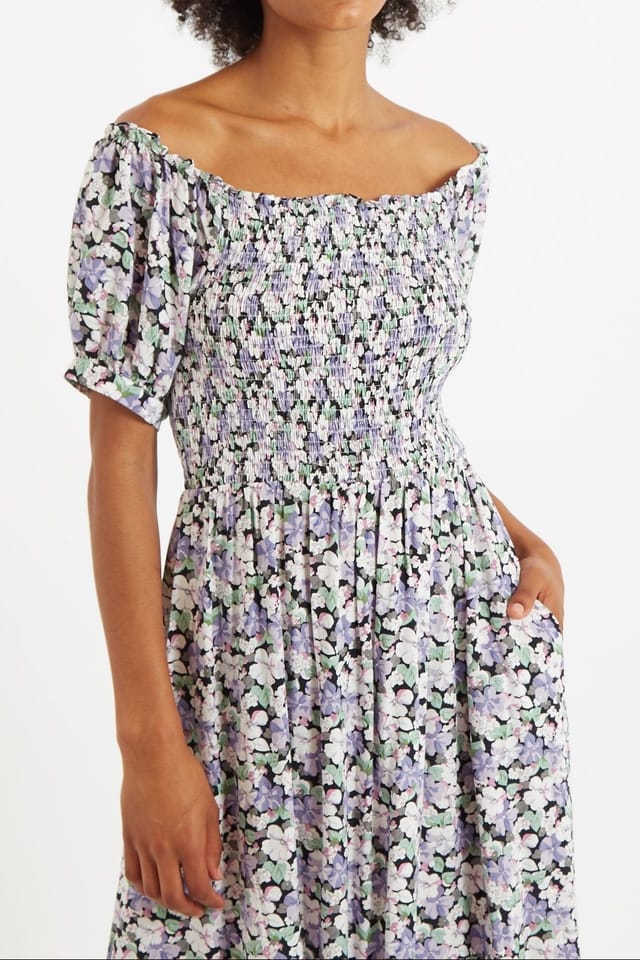Louche Louche Women's Babette Liseron Shirred Bodice Midi Dress in Purple - 3