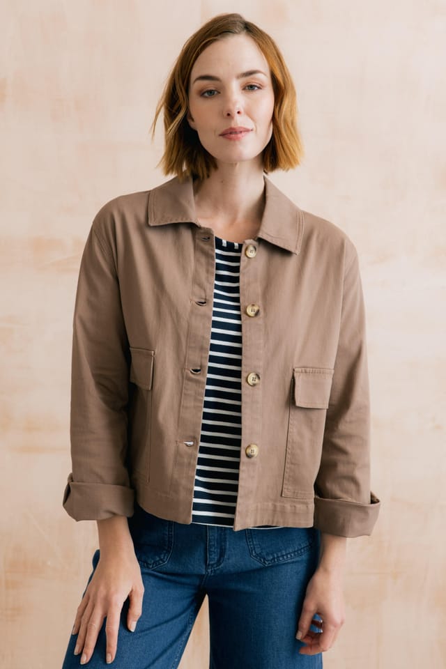 Lily & Me Lily & Me Women's Effie Stretch Cotton Twill Jacket in Brown - 2