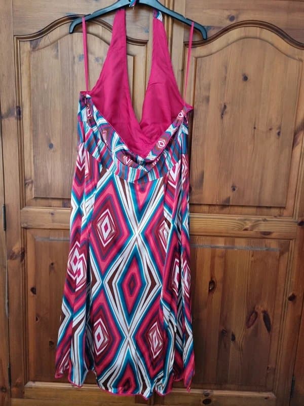 Monsoon Stunning multi-coloured Silk Monsoon size 16  halter neck dress