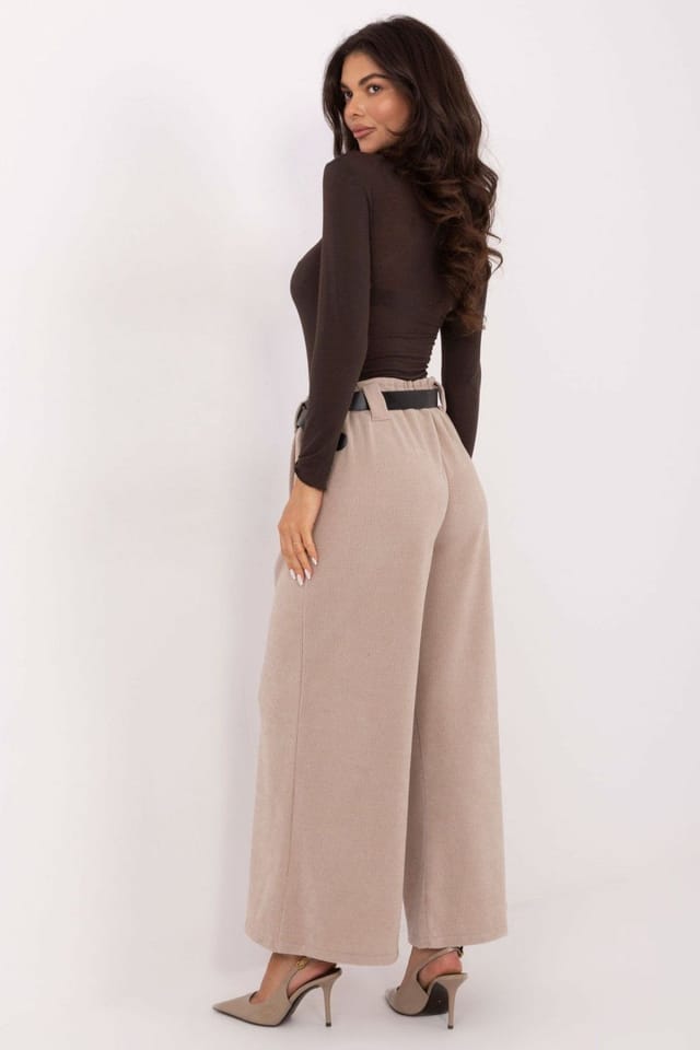 Love Lace Love Lace Women's Stylish High Waist Corduroy Wide Leg Trousers in Beige - 3