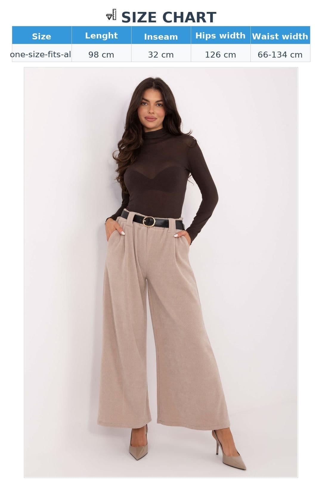 Love Lace Love Lace Women's Stylish High Waist Corduroy Wide Leg Trousers in Beige - 4