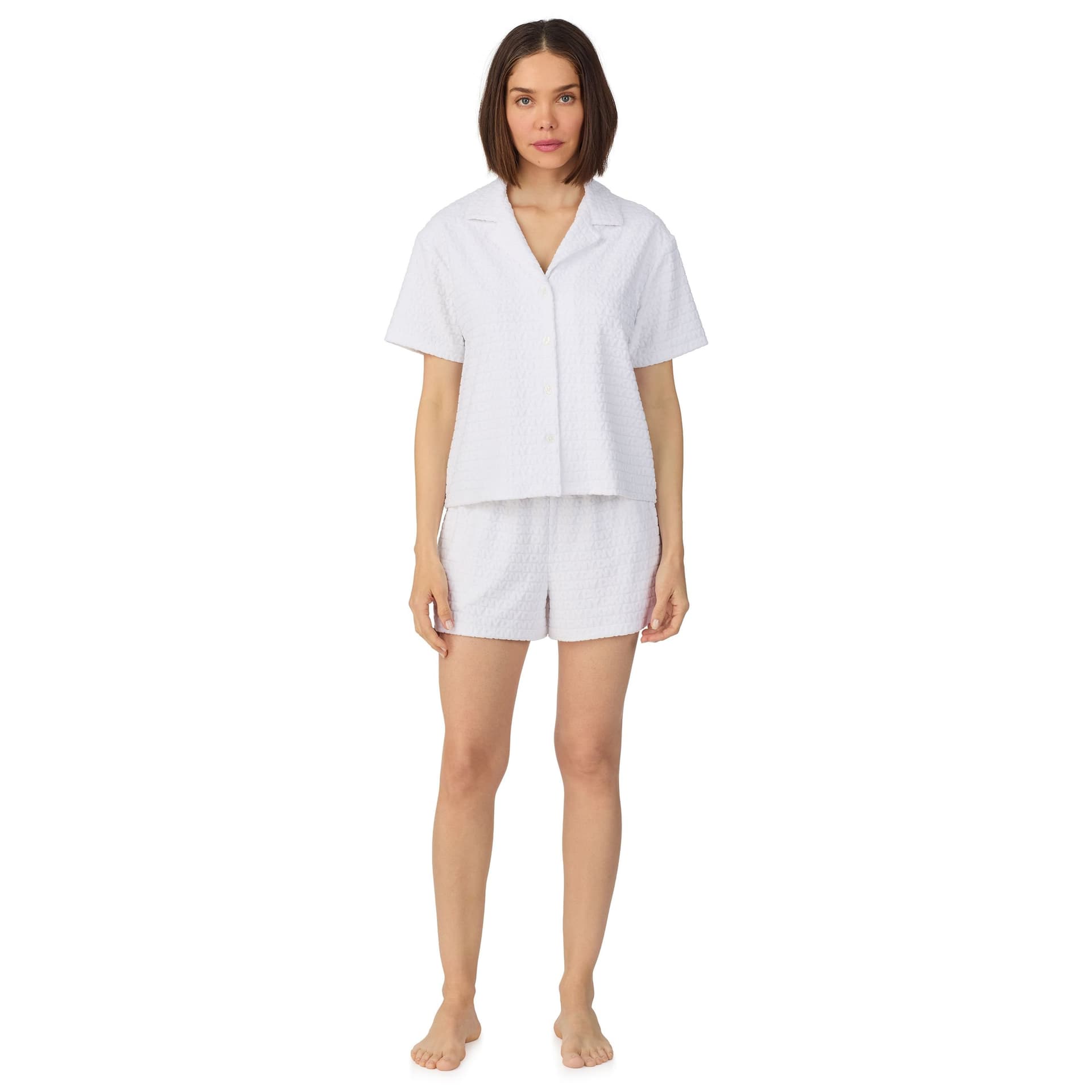 DKNY DKNY Women's Short sleeve notch top & boxer sleep set in white logo