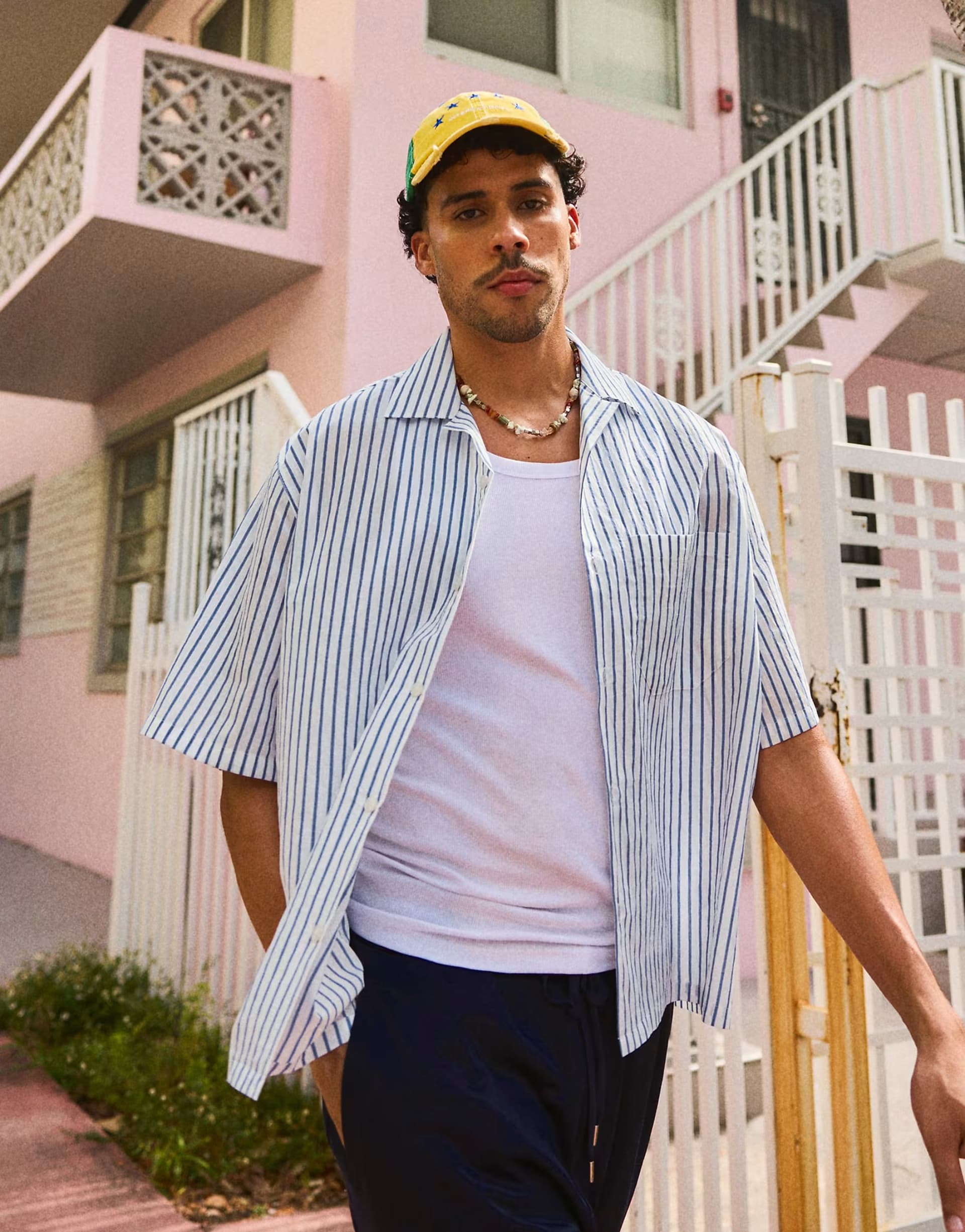 ASOS Bershka Short sleeve stripe shirt in ecru