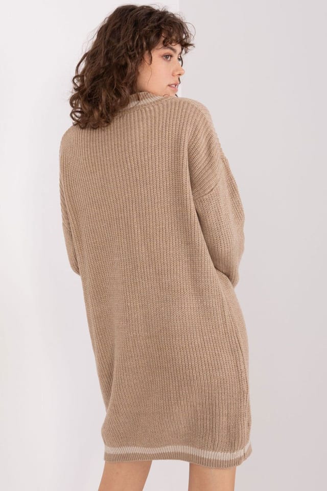 Love Lace Love Lace Women's Oversized Heart Neck Sweater Dress Midi in Beige - 3