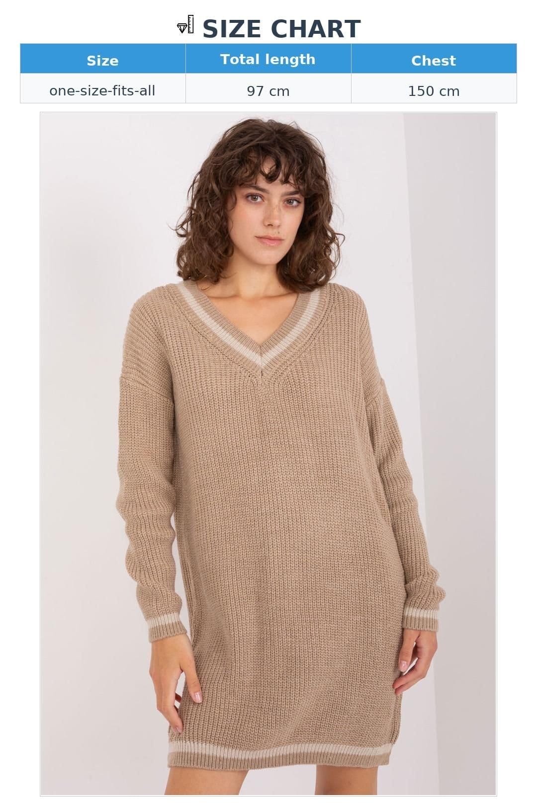 Love Lace Love Lace Women's Oversized Heart Neck Sweater Dress Midi in Beige - 4