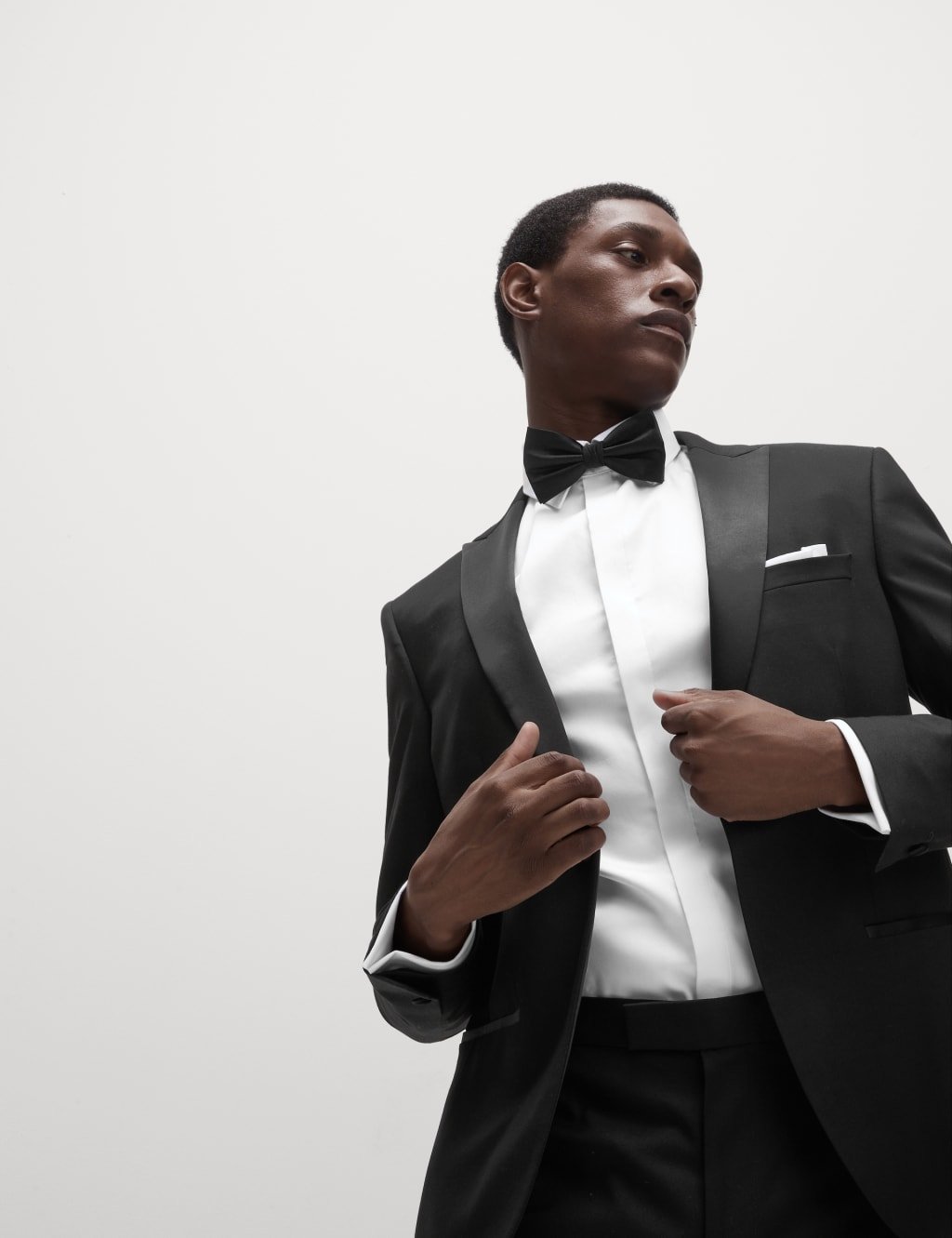 Marks & Spencer M&S Slim Fit Cotton Dress Shirt with Bow Tie White - 4