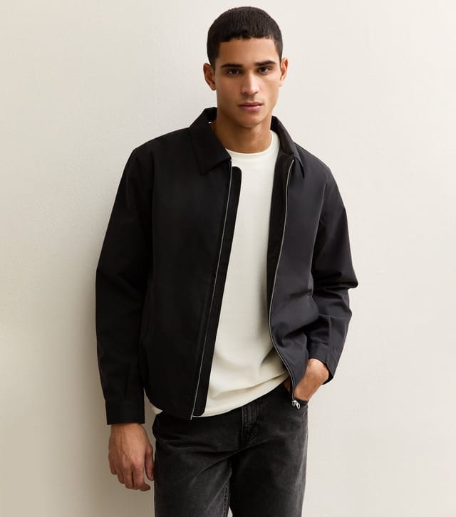 New Look Men's Black Regular Zip Up Collared Jacket New Look - 2