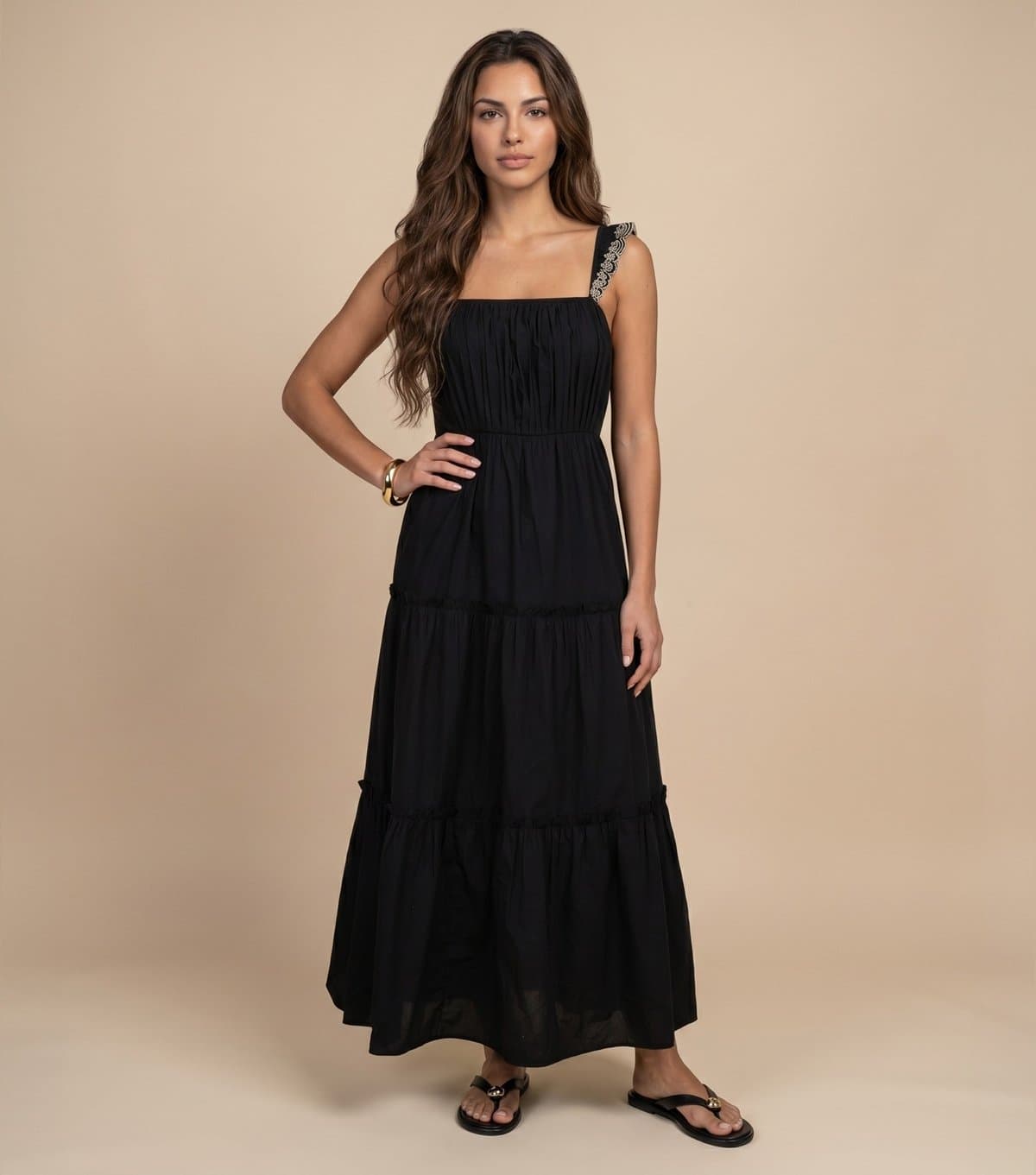 Urban Bliss Women's Black Embroidery Ruffle Strap Tiered Maxi Dress Urban Bliss New Look