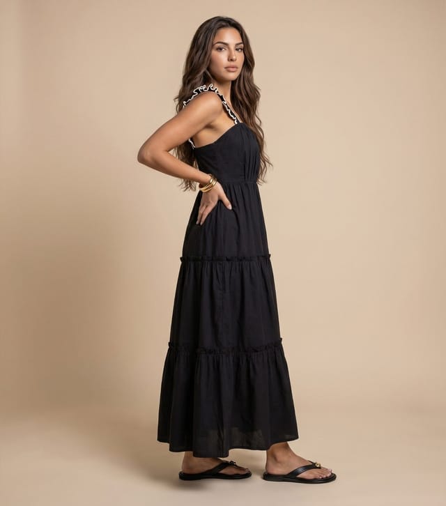 Urban Bliss Women's Black Embroidery Ruffle Strap Tiered Maxi Dress Urban Bliss New Look - 2