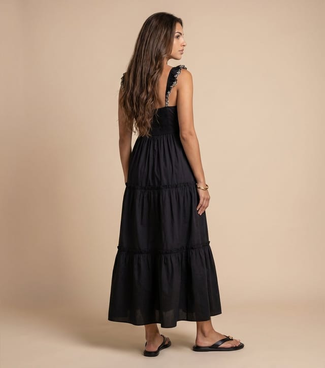 Urban Bliss Women's Black Embroidery Ruffle Strap Tiered Maxi Dress Urban Bliss New Look - 3