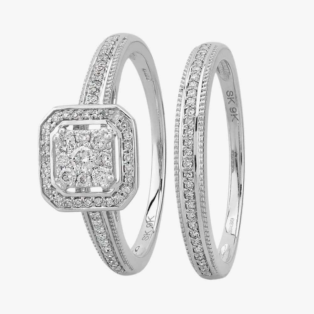 T.H.Baker T.H.Baker Women's 9ct White Gold 0.33ct Diamond Square Cluster Bridal Set TH0117012 L in Silver