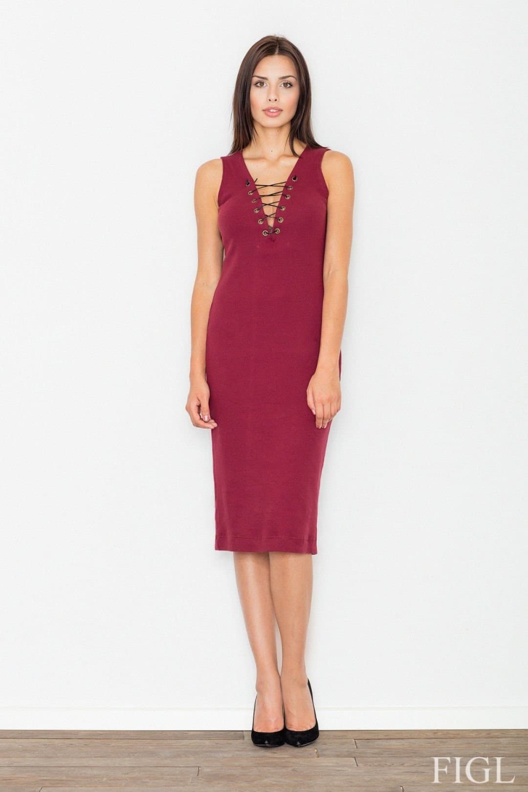 Love Lace Love Lace Women's Chic Cotton Knit Evening Dress With Tie Neck in Red