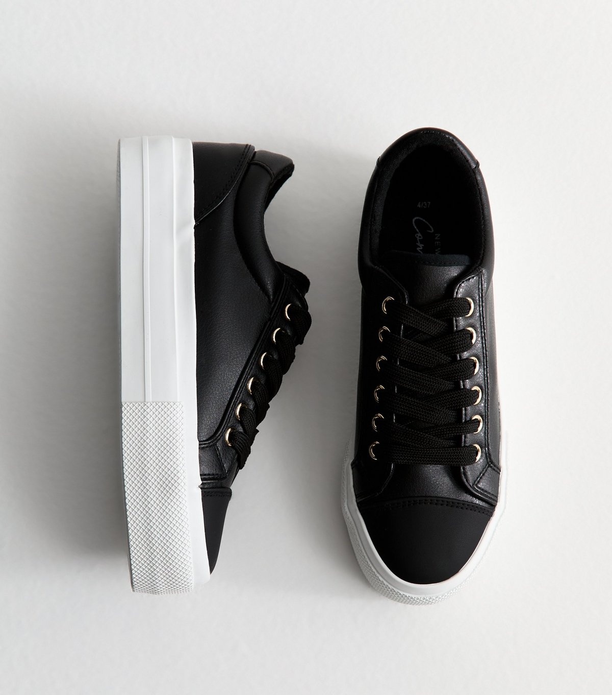 New Look Women's Black Platform Sole Pebbled Faux Leather Trainers Vegan New Look - 1