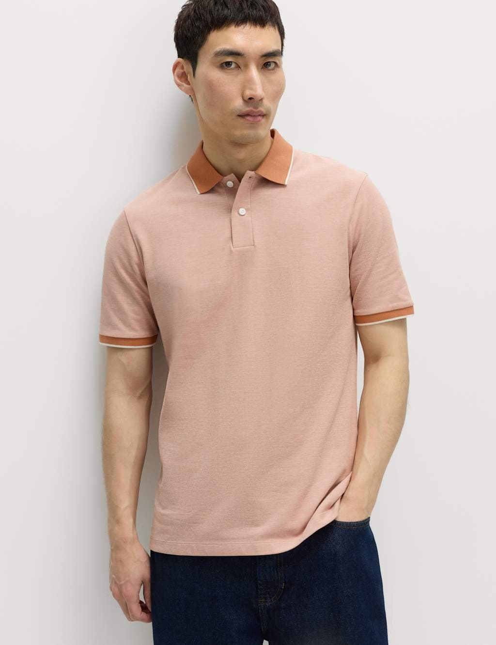 Marks & Spencer M&S Ultimate Tipped Pique Polo Shirt Burnt Orange