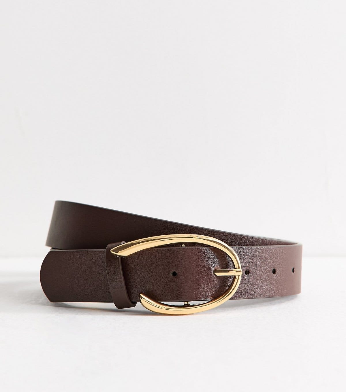 New Look Dark Brown Faux Leather Sculpted Oval Buckle Belt New Look - 1