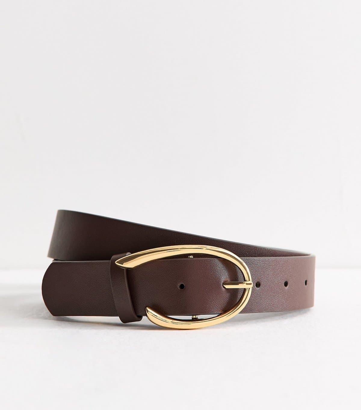 New Look New Look Dark Brown Faux Leather Sculpted Oval Buckle Belt