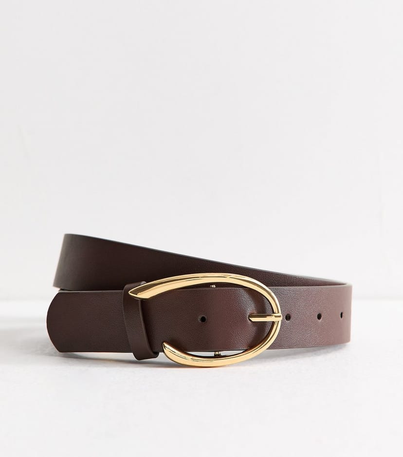 New Look Dark Brown Faux Leather Sculpted Oval Buckle Belt New Look - 1
