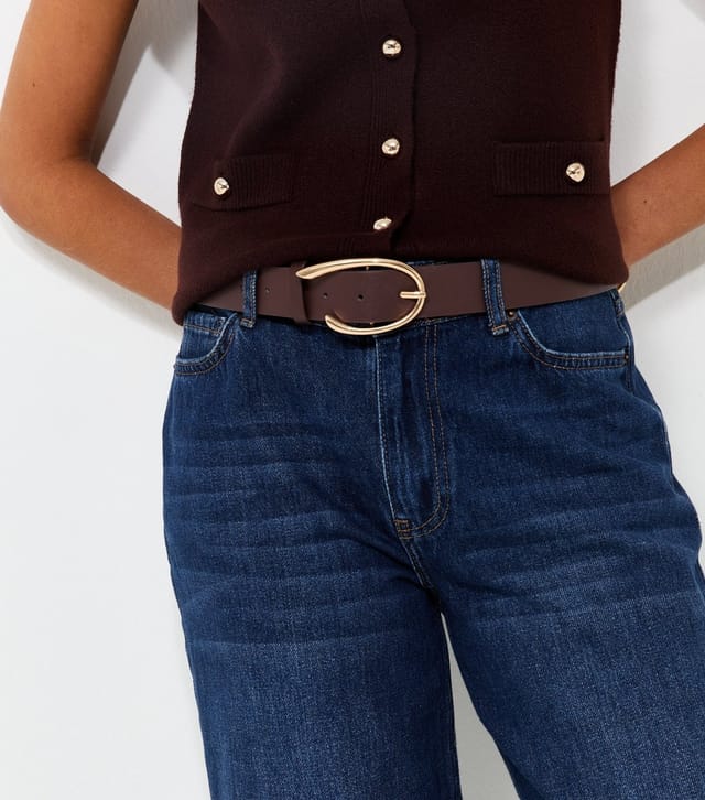 New Look Dark Brown Faux Leather Sculpted Oval Buckle Belt New Look - 2