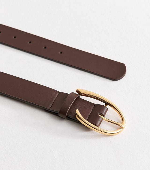 New Look Dark Brown Faux Leather Sculpted Oval Buckle Belt New Look - 3
