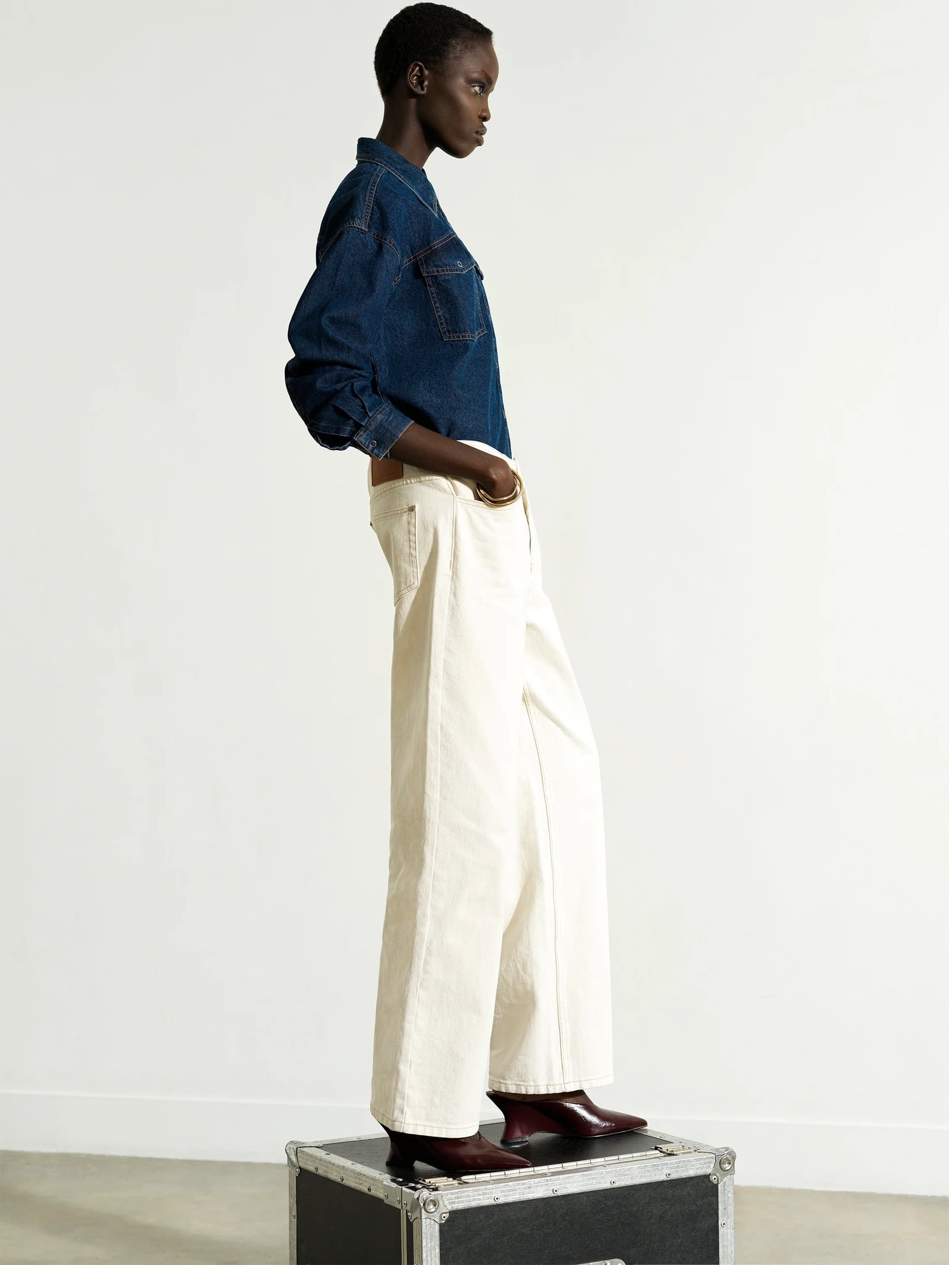 French Connection Dallas Denim Clean Waist Straight Leg Jeans Ecru